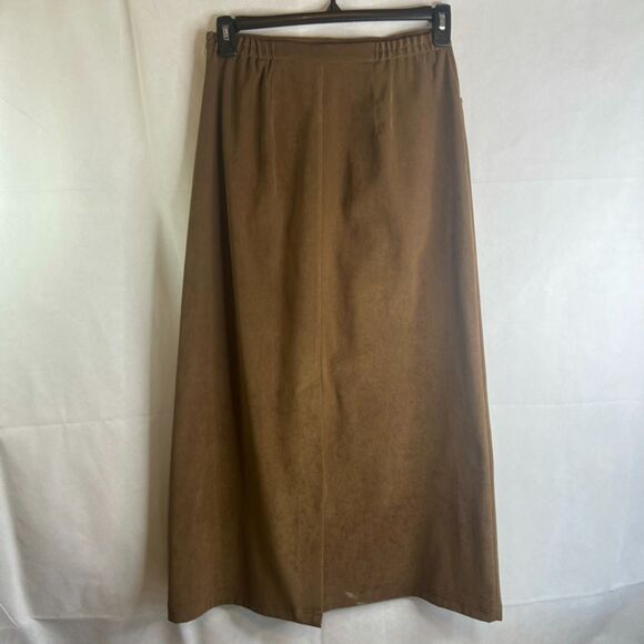 David Brooks Brown Vintage Maxi Faux Suede Aline Skirt Size 8 Neutral Minimalist - Picture 2 of 10